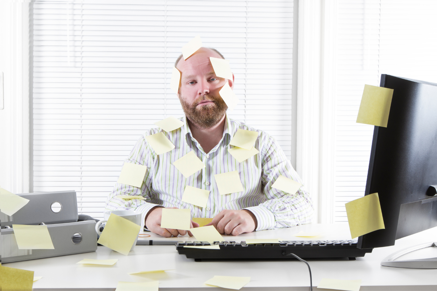 man with beard seated at desk with computer